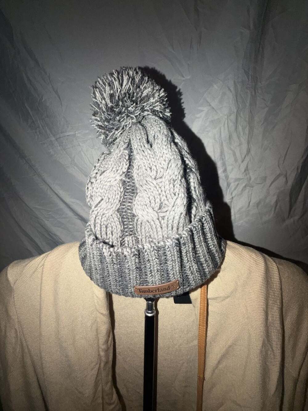 Timberland Cable Knit Pom Beanie Size OS/TU Grey